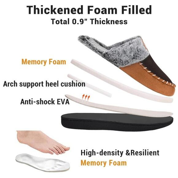 [H157] VONMAY Comfy Fuzzy House Memory Slipper Foam Slip - Warm Moccasin Style - Picture 5 of 12